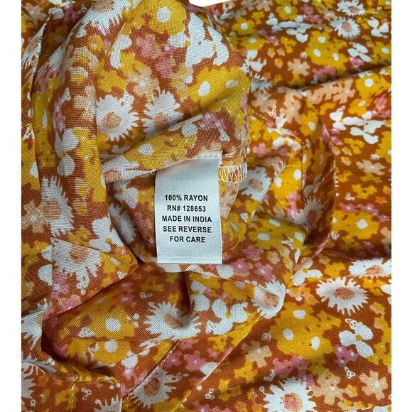 Larsyn & Lily Floral Burnt Orange Jumpsuit Smock Back Deep V-Neck Size Large - Picture 13 of 15